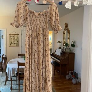 Elegant Beige Floral Maxi Dress